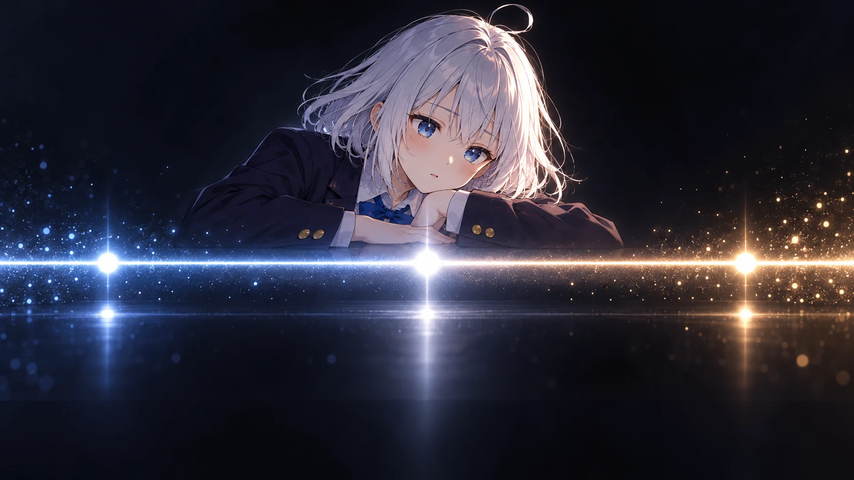 青と金の光を見つめる星海アリス