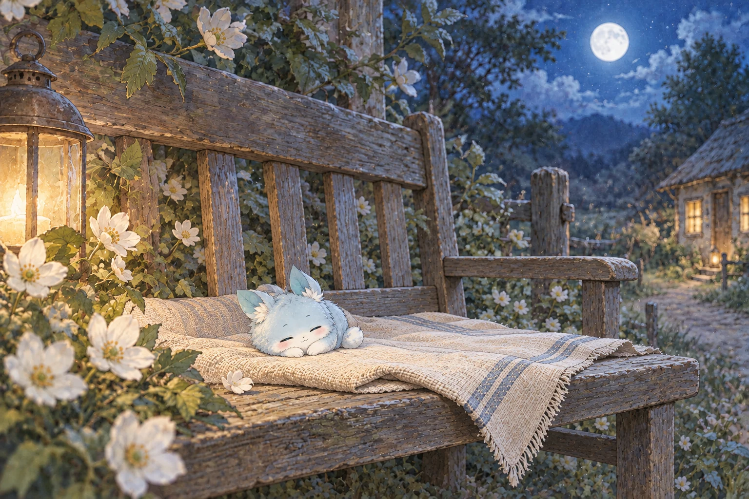 月明かりの下で眠るぷく
