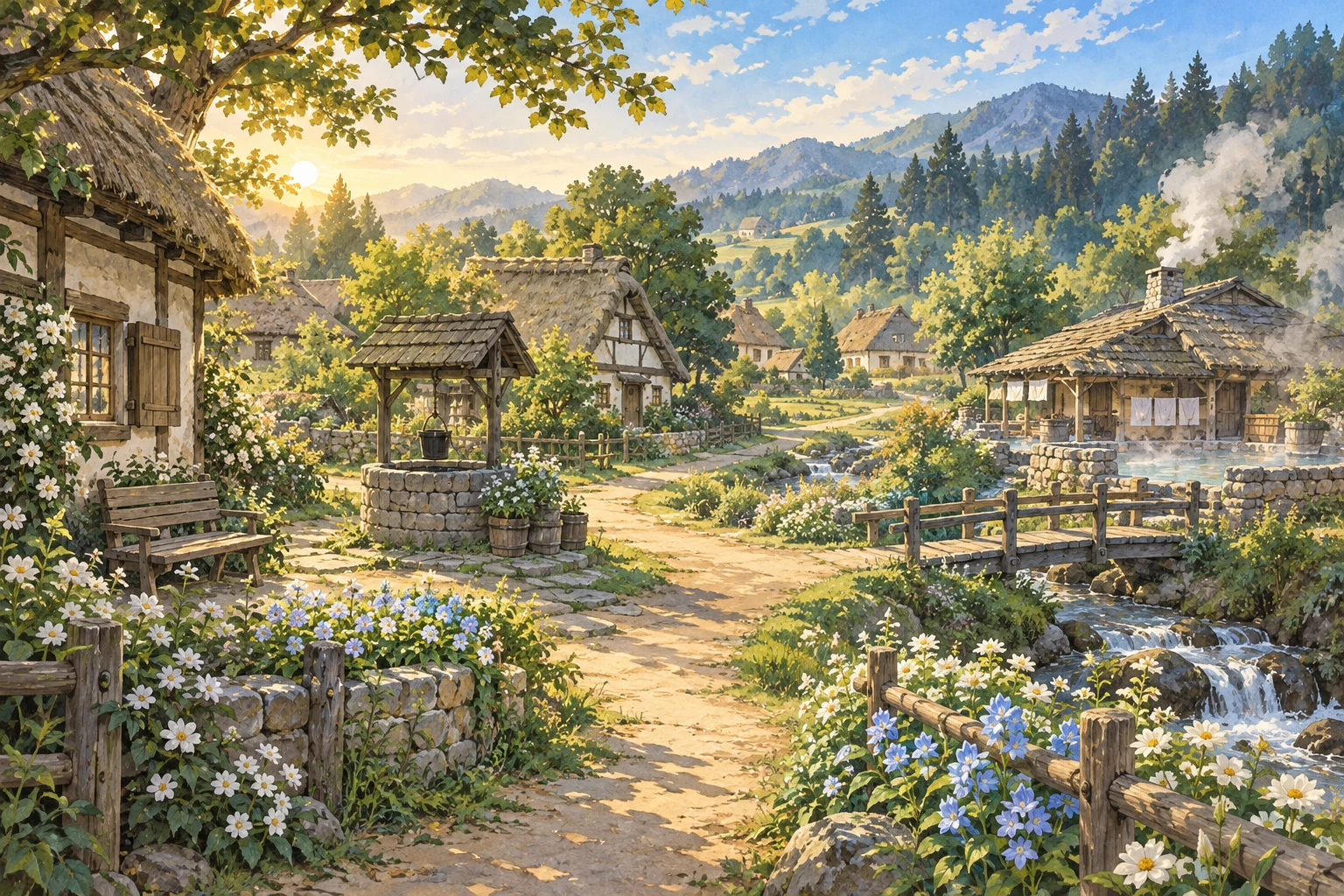 花に囲まれた村